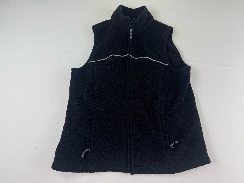 Vintage Eddie Bauer Fleece Vest Womens M Black Full Zip USA